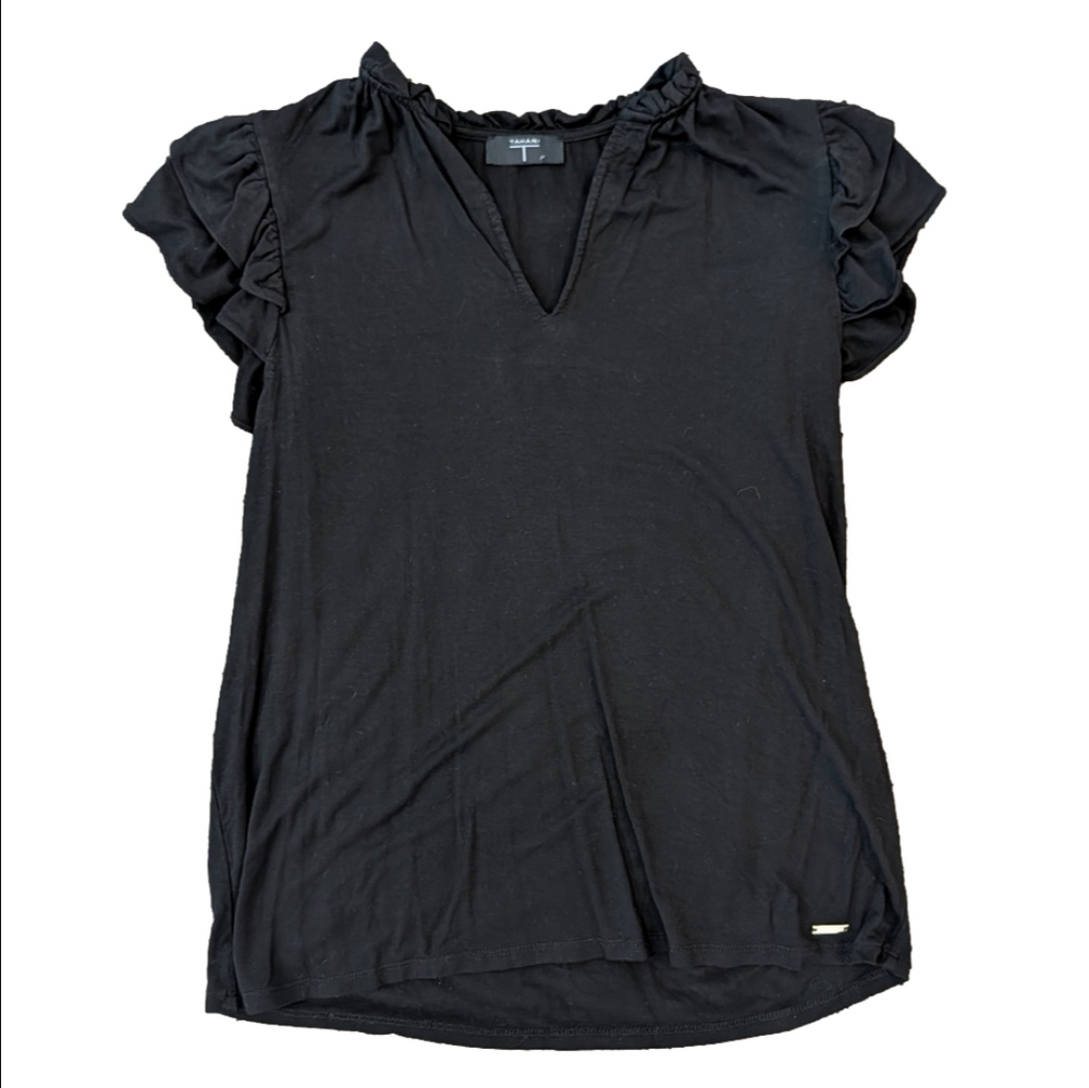 Tahari Black Flutter Sleeves Flowy Top